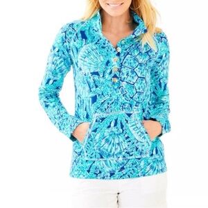 Lilly Pulitzer Blue and Green Captain popover tortuga time Patterned Top